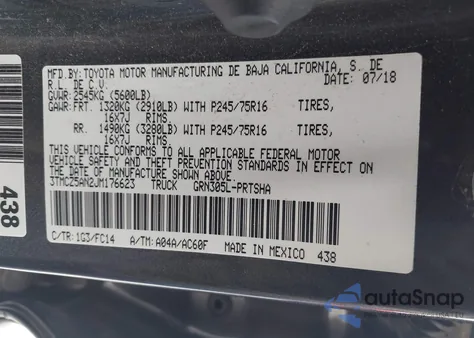 2018 Toyota Tacoma Sr V6 from USA, damaged, VIN 3TMCZ5AN2JM176623
